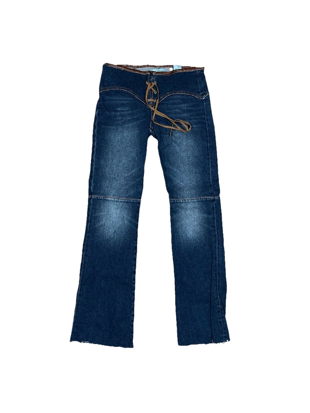 ReVice Lace Up Y2K Low Rise Flare Jeans Fade Grunge 28 30x33 Frayed Hem